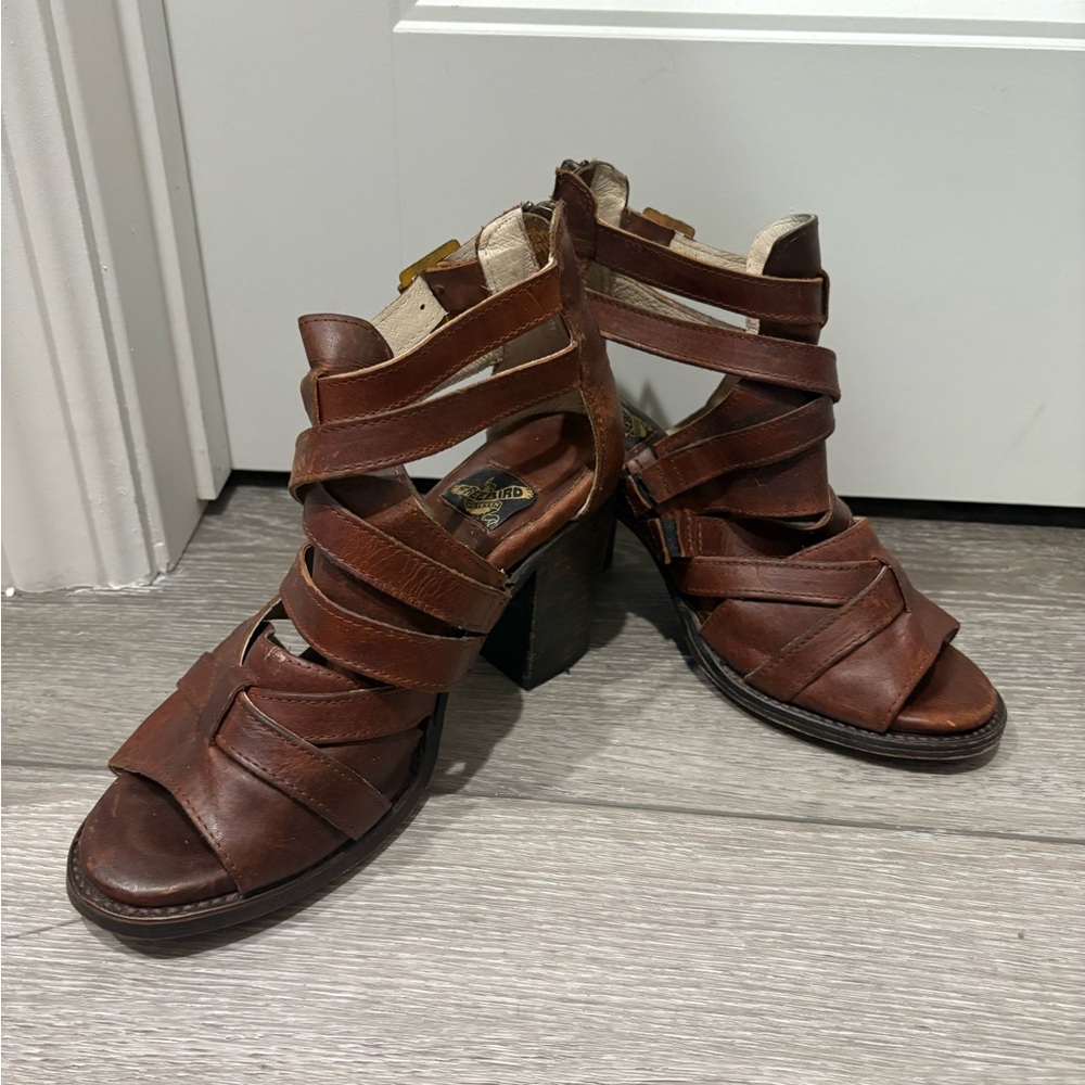 Brown Heeled Gladiator Sandals with Chunky Heel